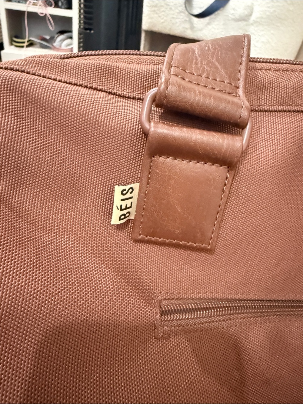 BEIS MINI weekender bag. Travel Bag in Dusty Rose Brown.